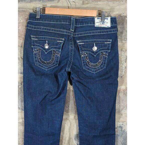 True Religion Jeans Woman's 28 Julie Dark Wash Bejeweled Y2K Button Pockets - Picture 7 of 14